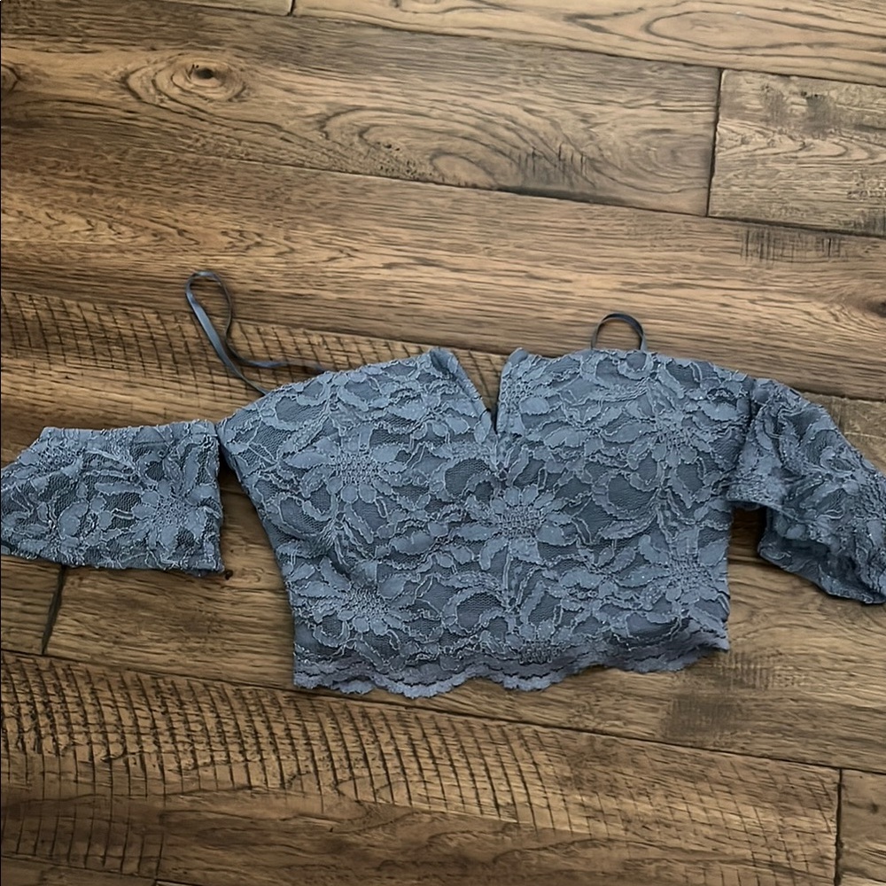 Jodi Kristopher Blue Asymmetrical Crop Blouse